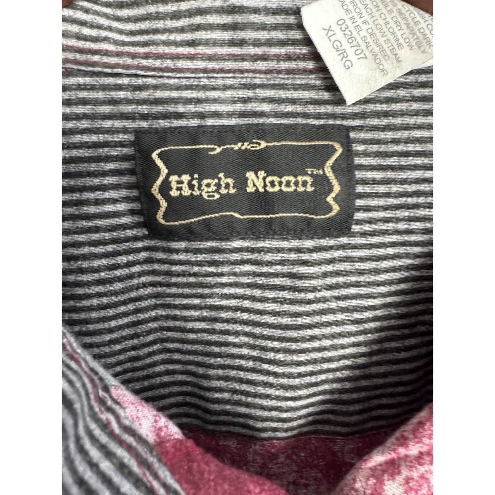 High Noon Western Button Down Long Sleeve Shirt Size XL Maroon Gray Vintage - Picture 2 of 6